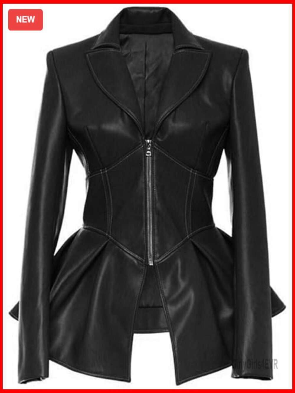Faux Leather Biker Jacket Long Sleeve Zip Up Slim Fit Vintage